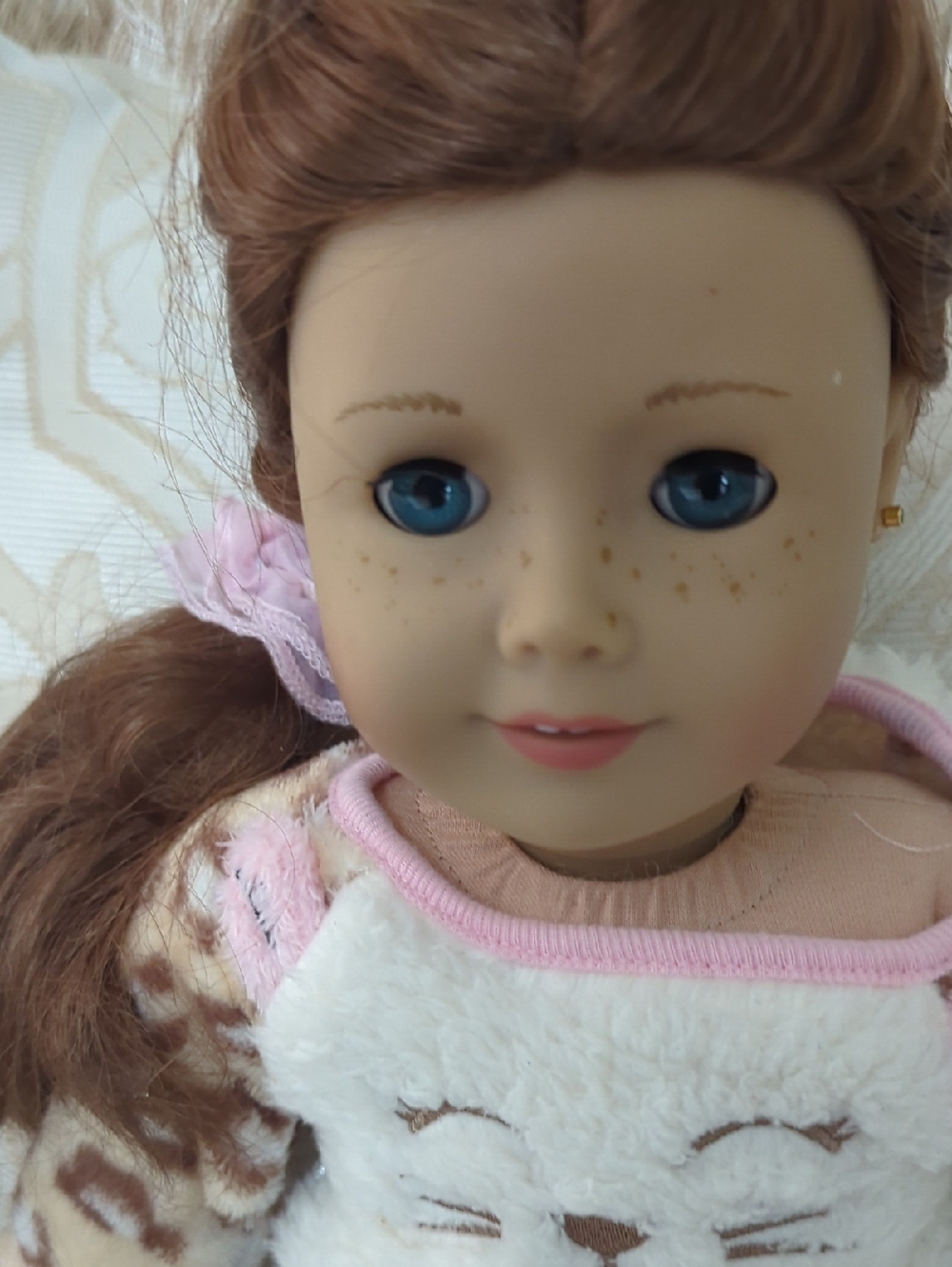 American Girl Doll In Plush Leopard Sleep Outfit for 18" Dolls - Pink & Cream - Picture 5 of 8